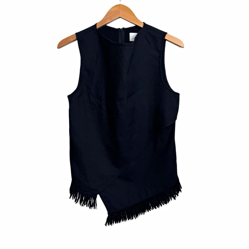 3.1 Phillip Lim Women’s Black Wool Silk Fringe Blouse Zip Back Scoop Neck Size 6